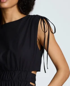 Rouched Waist Midi Dress with Tie Shoulders><noscript><img width=