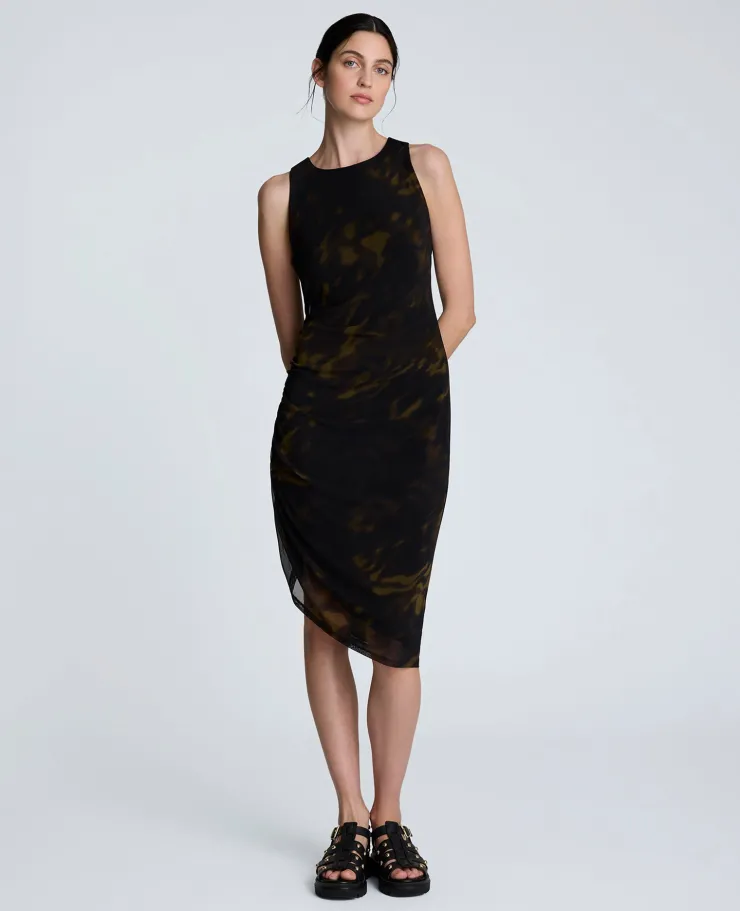 Sandra Side Ruched Asymmetrical Mesh Tank Dress>Kenneth Cole Clearance
