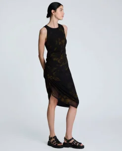 Sandra Side Ruched Asymmetrical Mesh Tank Dress><noscript><img width=