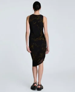 Sandra Side Ruched Asymmetrical Mesh Tank Dress><noscript><img width=