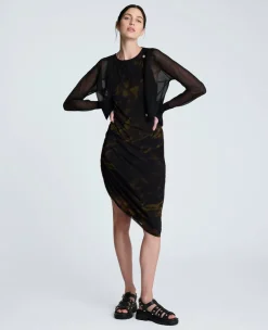 Sandra Side Ruched Asymmetrical Mesh Tank Dress><noscript><img width=