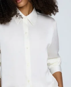Satin Button Front Blouse><noscript><img width=