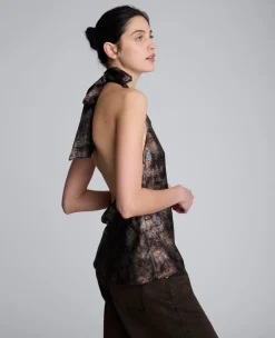 Satin Crossover Halter Blouse>Kenneth Cole Clearance