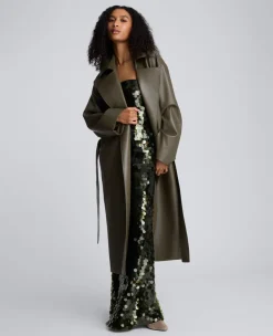 Seamed Vegan Leather Trench Jacket><noscript><img width=