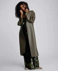 Seamed Vegan Leather Trench Jacket><noscript><img width=