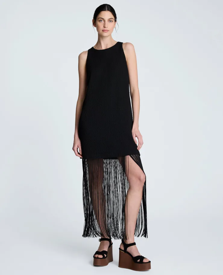 Shift Knit Dress with Fringe Hem Detail>Kenneth Cole Online