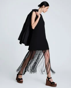 Shift Knit Dress with Fringe Hem Detail><noscript><img width=