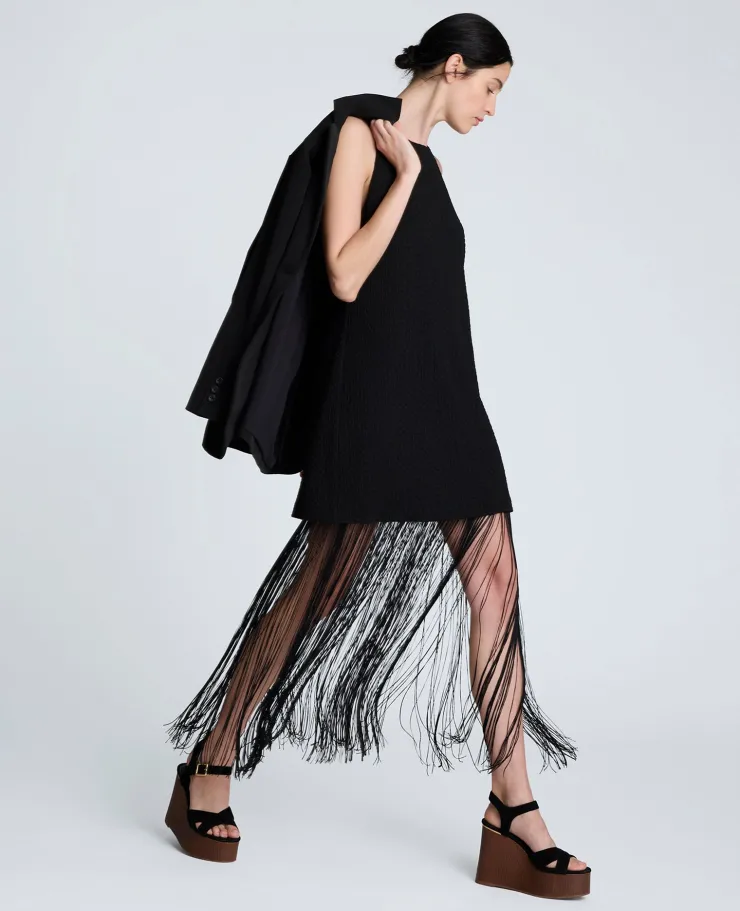 Shift Knit Dress with Fringe Hem Detail>Kenneth Cole Online