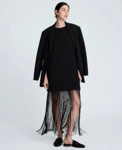 Shift Knit Dress with Fringe Hem Detail><noscript><img width=