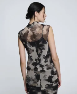 Side Rouched Printed Mesh Dress><noscript><img width=