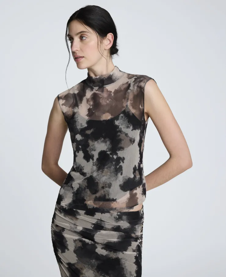 Side Rouched Printed Mesh Dress>Kenneth Cole Clearance