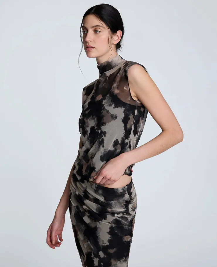 Side Rouched Printed Mesh Dress>Kenneth Cole Clearance