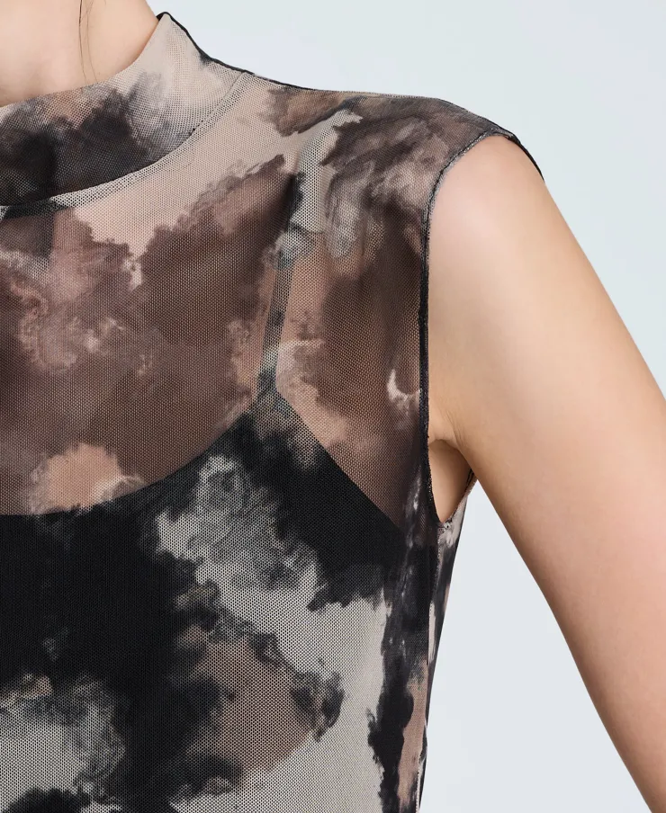 Side Rouched Printed Mesh Dress>Kenneth Cole Clearance