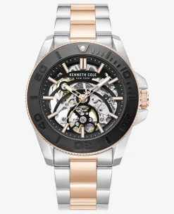 Skeleton Automatic Black Contrast Dial Two Tone Bracelet Watch>Kenneth Cole Clearance