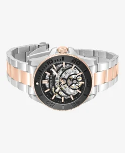 Skeleton Automatic Black Contrast Dial Two Tone Bracelet Watch><noscript><img width=
