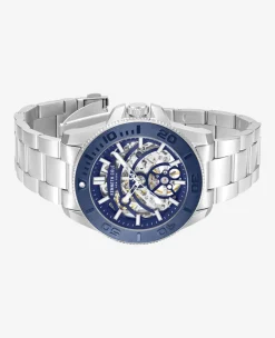 Skeleton Automatic Blue Contrast Dial Bracelet Watch><noscript><img width=