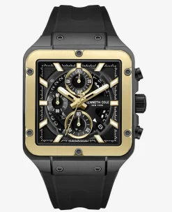 Skeleton Automatic Gold Tone Bezel Silicone Strap Watch>Kenneth Cole Outlet