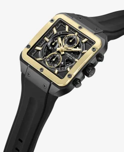 Skeleton Automatic Gold Tone Bezel Silicone Strap Watch><noscript><img width=