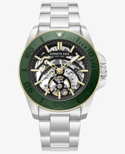 Skeleton Automatic Green Contrast Dial Bracelet Watch>Kenneth Cole Sale
