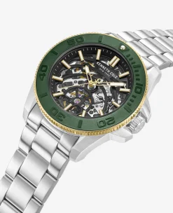 Skeleton Automatic Green Contrast Dial Bracelet Watch><noscript><img width=