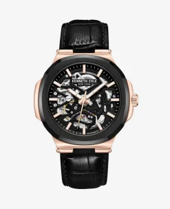 Skeleton Automatic Leather Strap Watch>Kenneth Cole Outlet