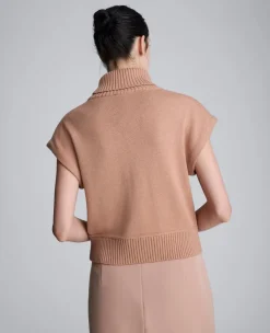 Sleeveless Mockneck Sweater with Shoulder Pads><noscript><img width=