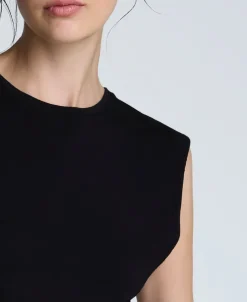 Sleeveless Side Rouched Knit Top><noscript><img width=