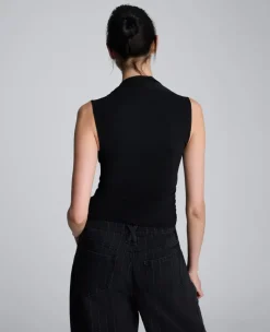 Sleeveless Square Neck Knit Mesh Top><noscript><img width=