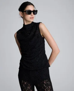 Sleeveless Stretch Lace Mock Neck Top>Kenneth Cole Discount