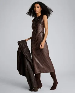 Snake Skin Textured Velvet Crew Neck Sheath Midi Dress><noscript><img width=