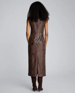 Snake Skin Textured Velvet Crew Neck Sheath Midi Dress><noscript><img width=