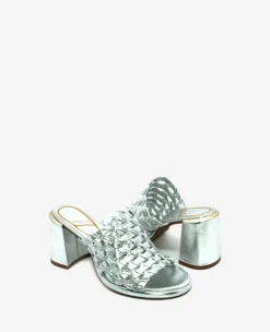 Solara Metallic Leather Woven Heel Sandal><noscript><img width=