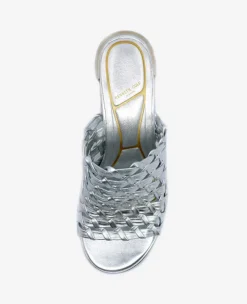 Solara Metallic Leather Woven Heel Sandal><noscript><img width=