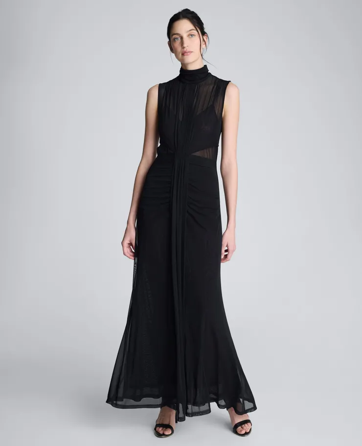 Solid Mesh Pleated Bodice Maxi Dress>Kenneth Cole New