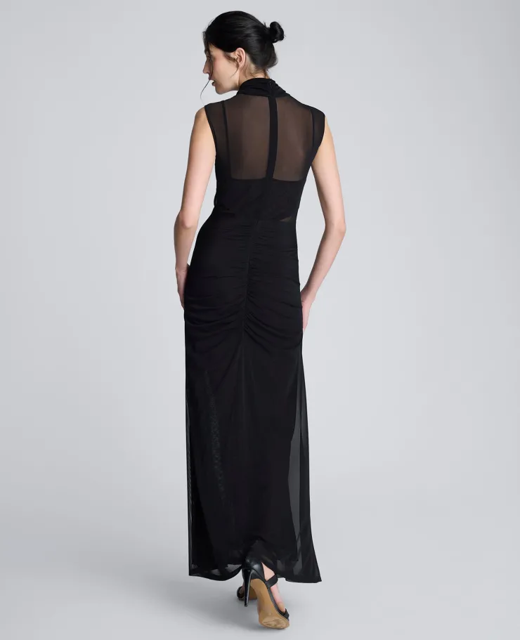 Solid Mesh Pleated Bodice Maxi Dress>Kenneth Cole New