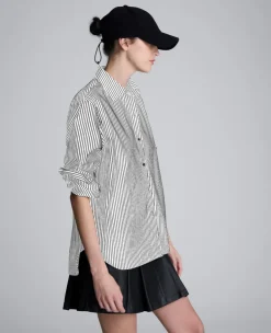 Stripe Poplin Button Front Shirt><noscript><img width=