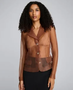 Transparent Notch Jacket with Flap Pockets><noscript><img width=
