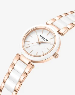 Two-Tone Classic Ceramic Bracelet Watch><noscript><img width=