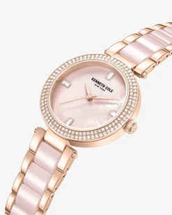 Two-Tone Classic Ceramic Pearl Bracelet Watch><noscript><img width=